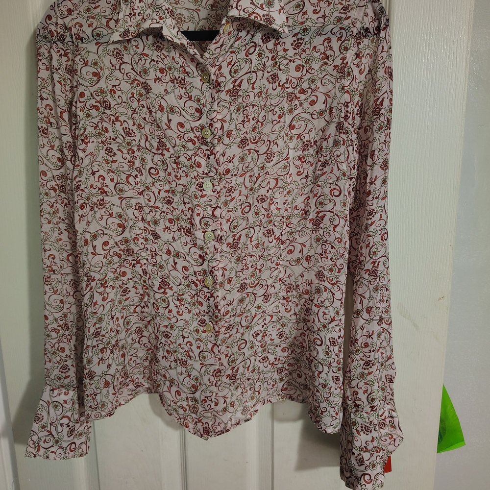 Floral Button-Up Blouse - Red and White